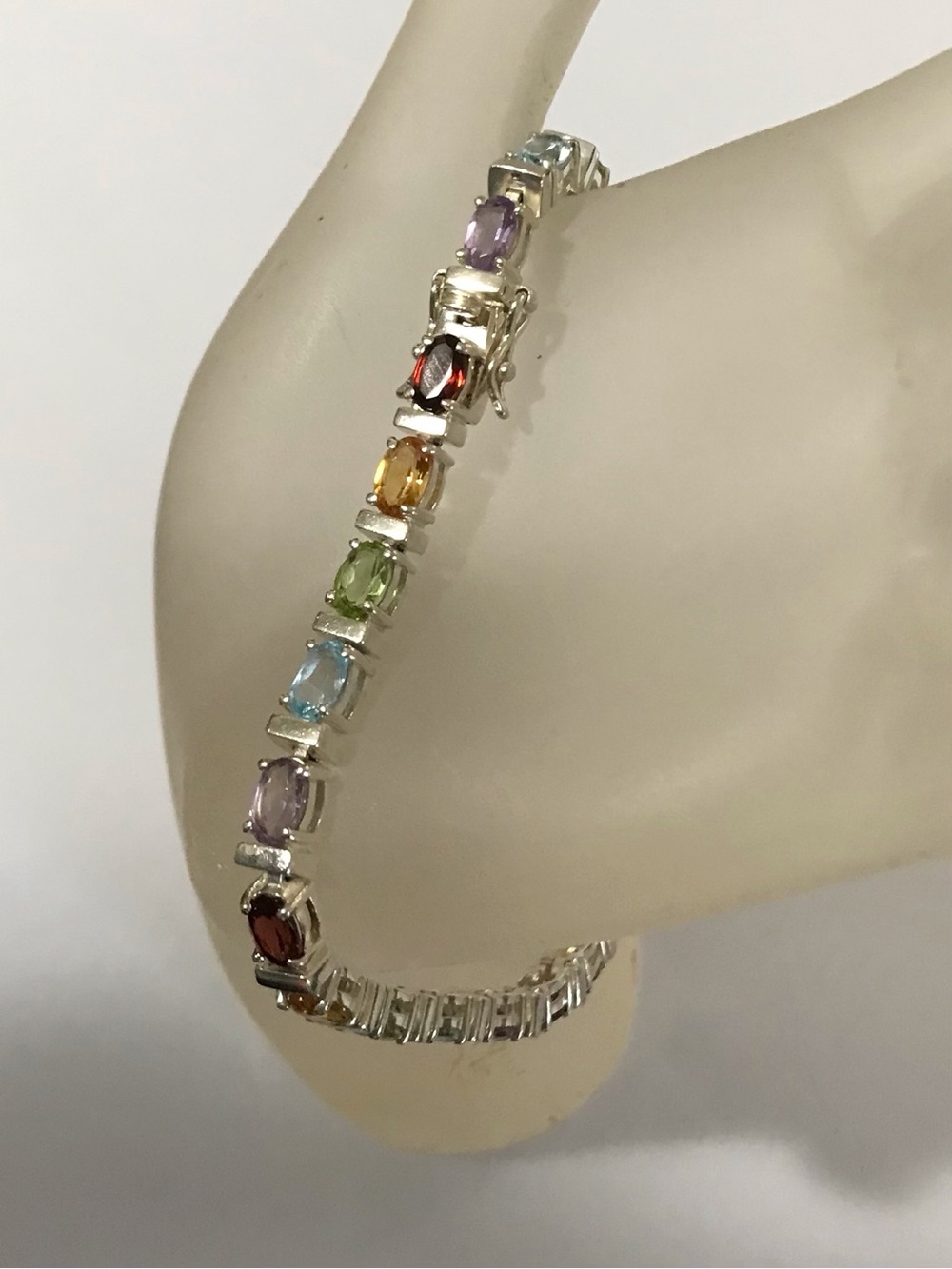 8” Sterling Silver Oval Rainbow Bracelet